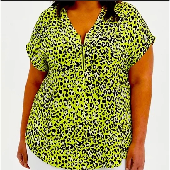 torrid | Tops | Electric Lime Green Leopard Print Blouse | Poshmark